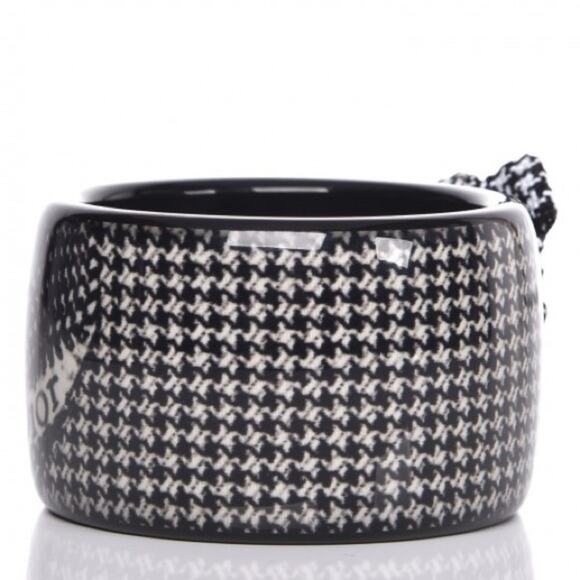 AUTH VTG Christian Dior LadyD Houndstooth Logo Tweed Crystal Bangle Bracelet - Picture 2 of 12